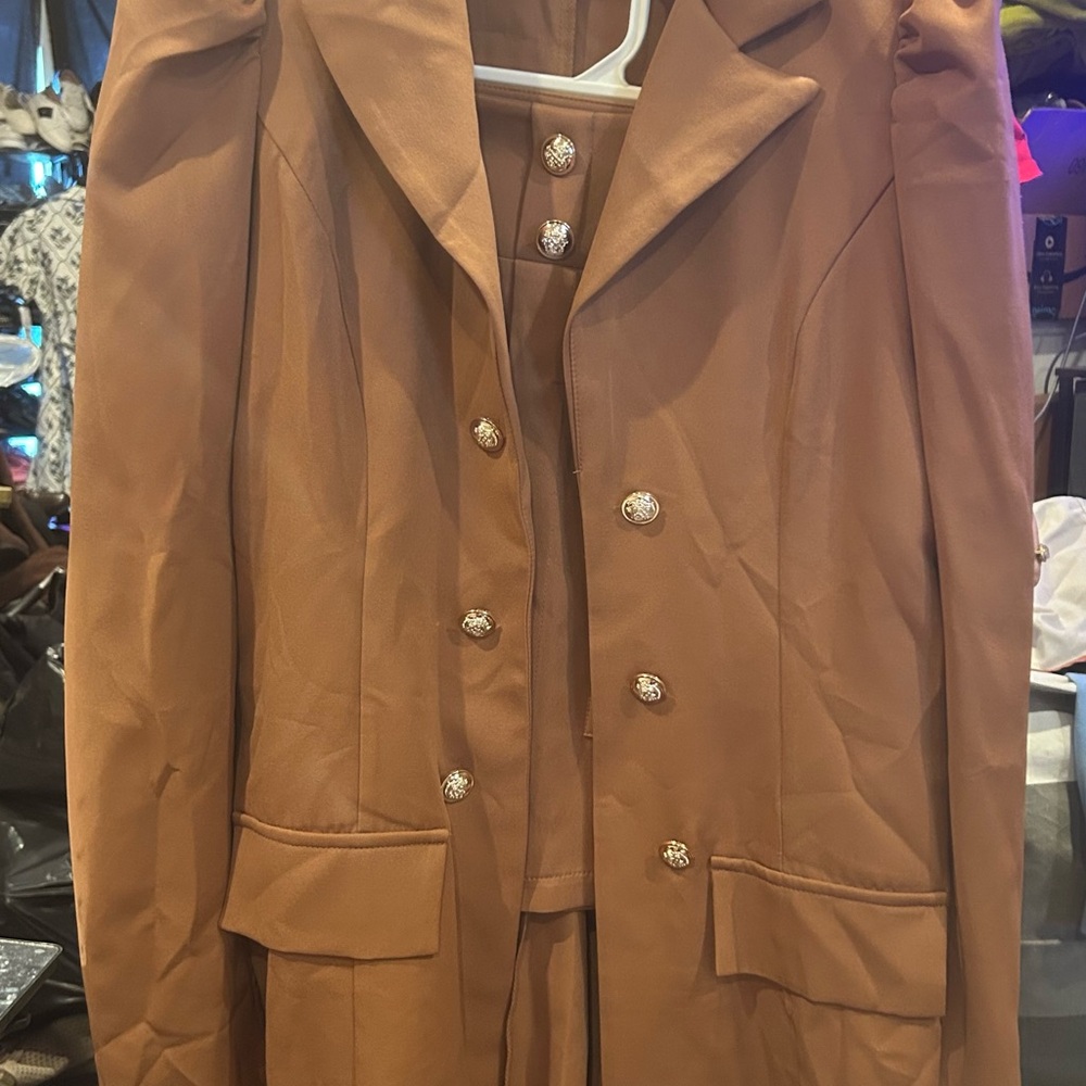 Elegant Tan Women's Blazer with matching skirt